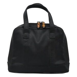 GUCCI Bamboo Hand Bag Nylon and Leather Black Silver 007 2040 0275 Authentic